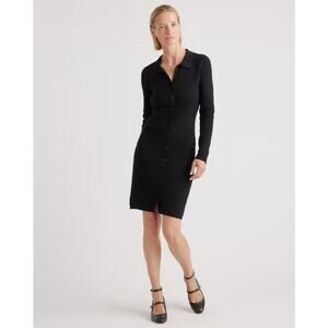 Quince Eco-Knit Button-Up Sweater Dress Black Size S NWT